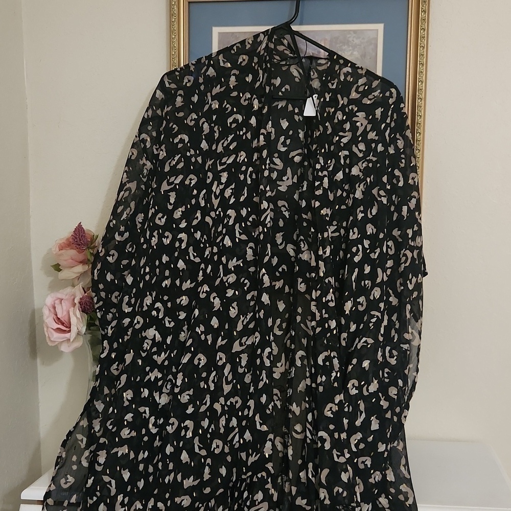 Leopard print long line kimono Ruffle Hem Modest Elegant Sophisticated Party XL - Picture 12 of 13